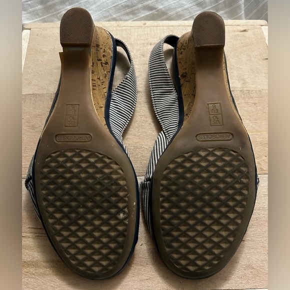 Aerosoles Open Toe Denim Sling Back corkscrew Wedge Women Size 10 - Picture 9 of 9